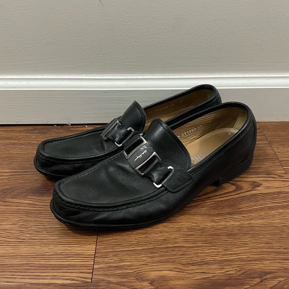 Salvatore Ferragamo Shoes | Salvatore Ferragamo Black Leather Logo Bit Slip on Loafers Dress Shoes Size 8 US | Color: Black | Size: 8 | Gzukz's Closet